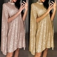thumbnail image 1 of PENGXIANG Femmes Mode Sexy Casual Shrring Robe Solide Été O-Cou Manches Longues Mini Robes de Plage pour les Femmes 2022, 1 of 6