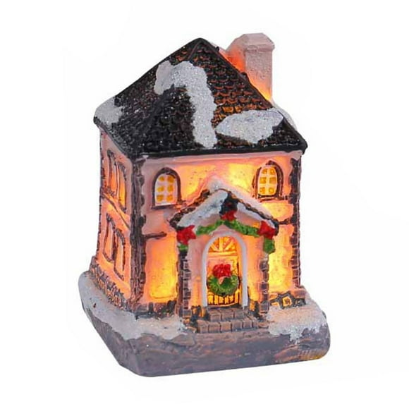 WLOELOEW Christmas Resin House Decoration With Led Warm Light Micro Landscape Gift For Desktop Holiday Decor Version A Resin House Ornament A