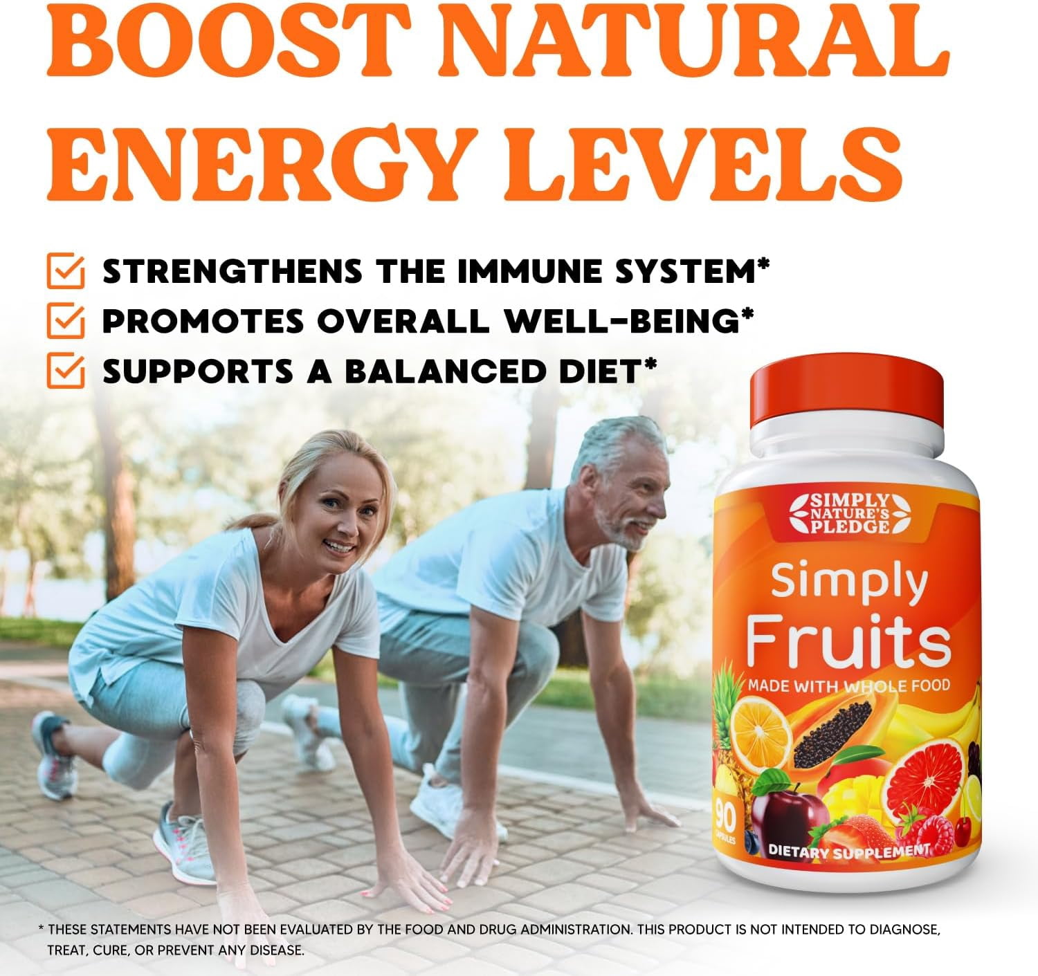 Simply Nature's Pledge - 90 Fruit Capsules - Made with Whole Food Superfoods, Packed with 25 Different Fruits - 100% Soy Free