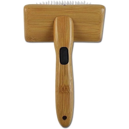 Bamboo Groom Slicker Brush with Stainless Steel Pins for Pets, Medium