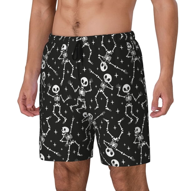 Balery Retro Skeleton Dancing On Halloween Party Bañador para hombre, shorts de playa de secado rápido con entrepierna y forro de compresión-XX-Large