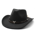 thumbnail image 3 of Men and Women Black Straw Cowboy Hat with Wide Brim Chin Strap and Bull Decoration Similar to Others but Different in Color, 3 of 5