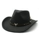 thumbnail image 4 of Sombrero de vaquero de paja ajustable, sombrero de sol de ala ancha con correa de barbilla, decoración de banda de cabeza de toro para viajes/playa, talla única para cosplay/festividades, 4 of 6