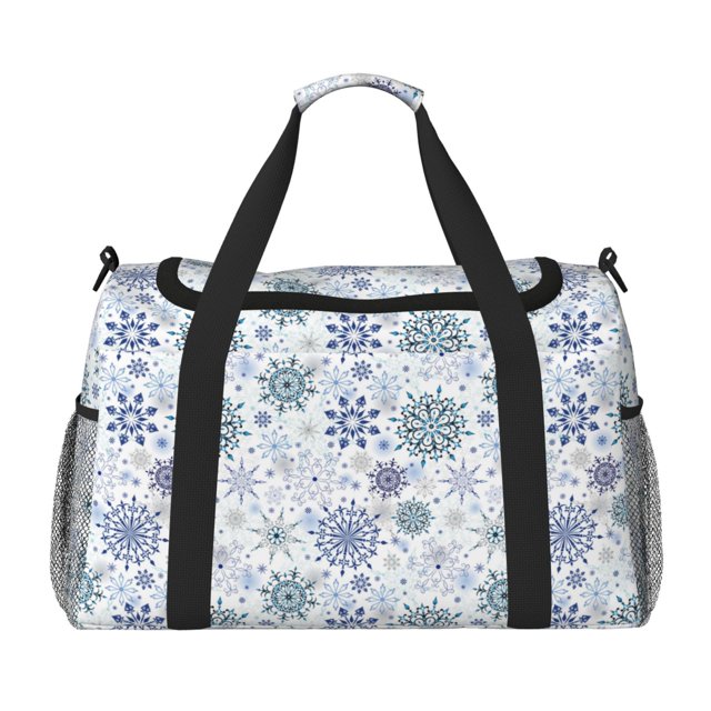 Balery Retro ice blue snowflakes Bolsa de Gimnasio para Mujeres, Bolsa de Viaje con Bolsillo Húmedo, Bolsa de Fin de Semana para Mujeres, Bolsa de Viaje Resistente al Agua