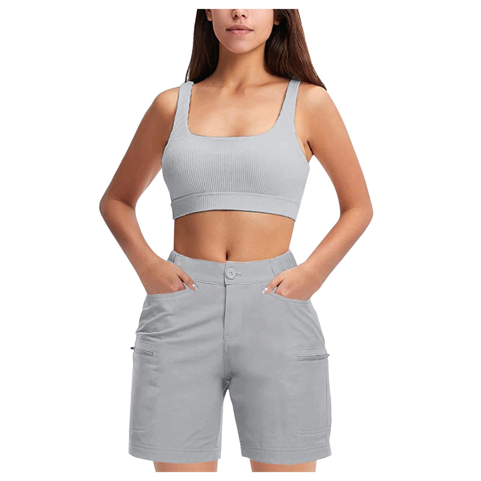Cathalem Women Summer Linen Shorts Elastic High Waisted Casual Summer Shorts Grey S