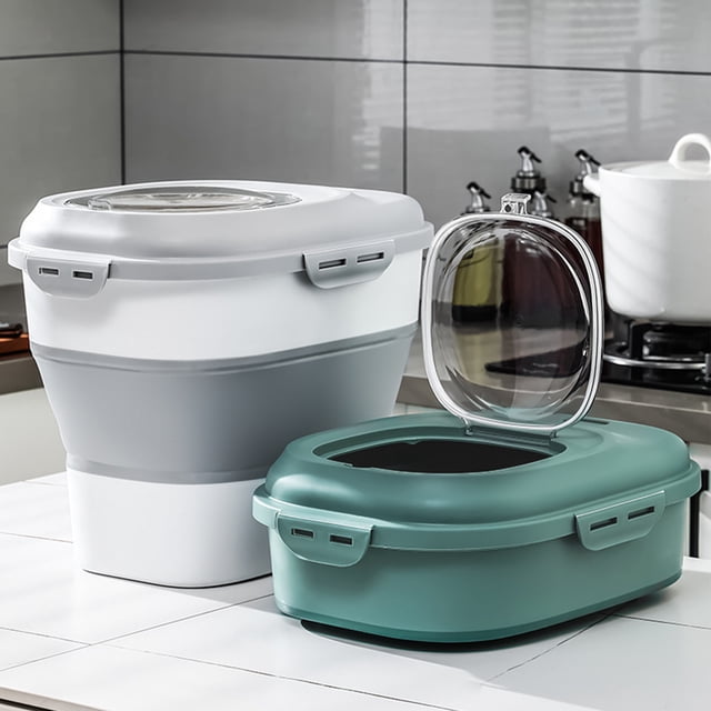Iumwxz Organisateurs et Rangement Céréales Riz Contenants de Rangement pour Aliments Bac Distributeur avec Roue Roulante Couvercle Hermétique Verrouillable Chien Animal Farine Plastique Étanche Cuisine Garde-Manger Support Étagère Vert Pp