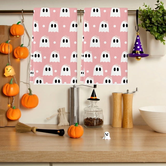 Halloween Hand Towel Ghost Design Polyester Fiber | Soft Absorbent Quick-Dry 15.8x23.6 Inch Cloth | Cute Hanging Loop Kitchen Bathroom Decor | Holiday Gift for Home Restaurant Use