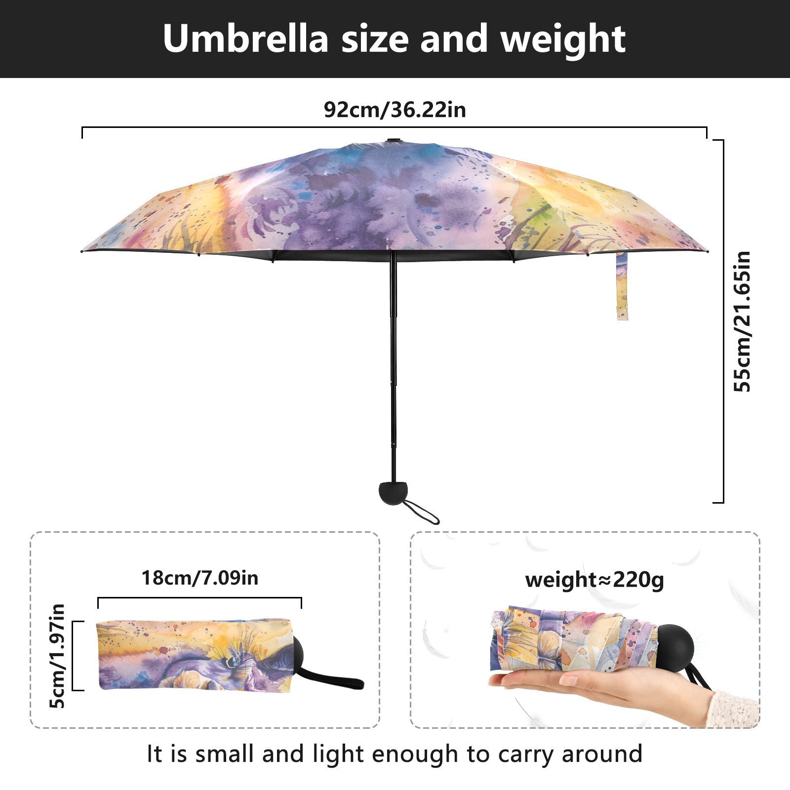 JSTEL Purple Llama Alpaca Folding Umbrella for Rain Sun Travel Mini Lightweight Compact Umbrellas