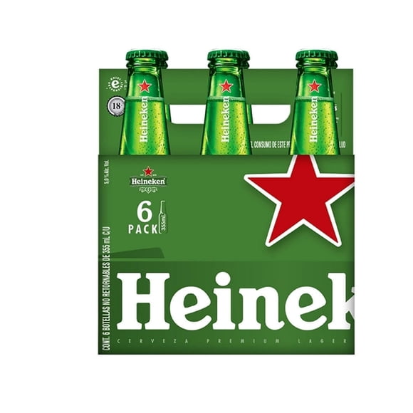 Cerveza clara Heineken 6 botellas de 355 ml c/u