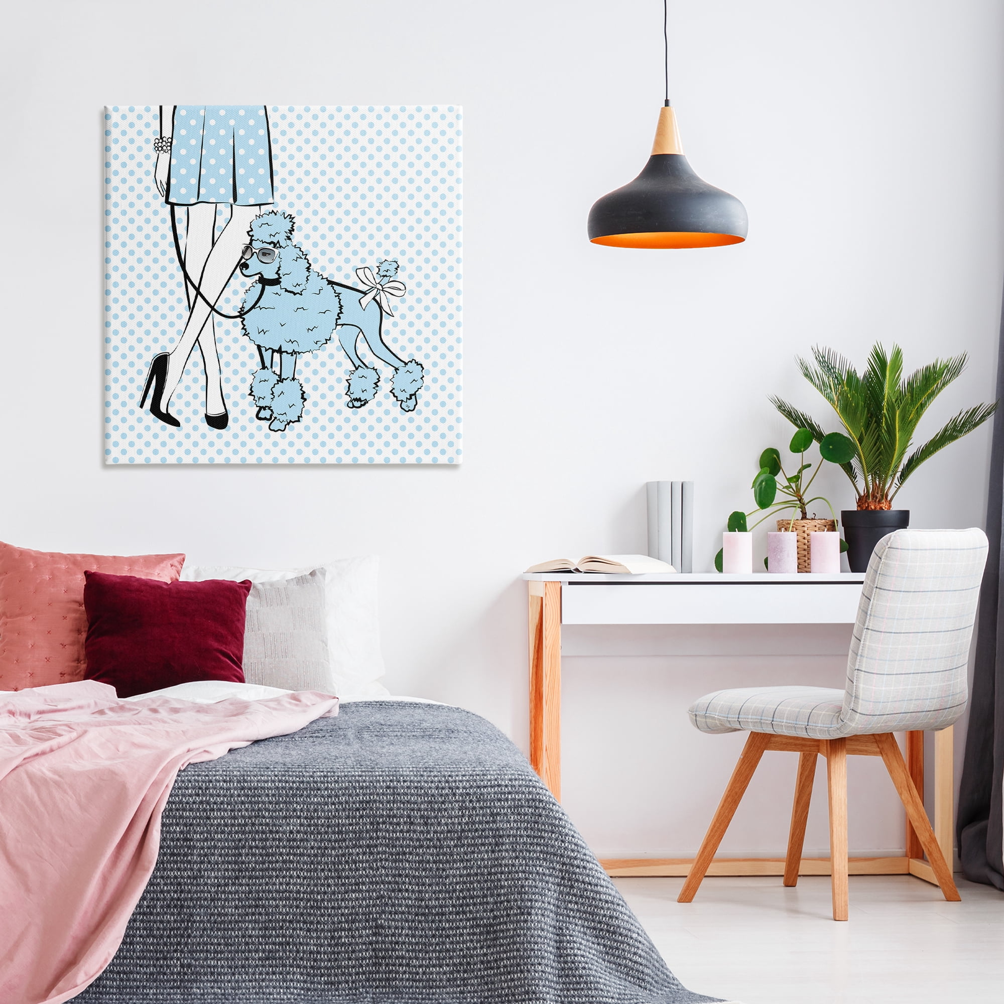 Stupell Industries Dotted Girl & Poodle Novelty Painting Gallery Wrapped Canvas Art Print Wall Art, 36 x 36