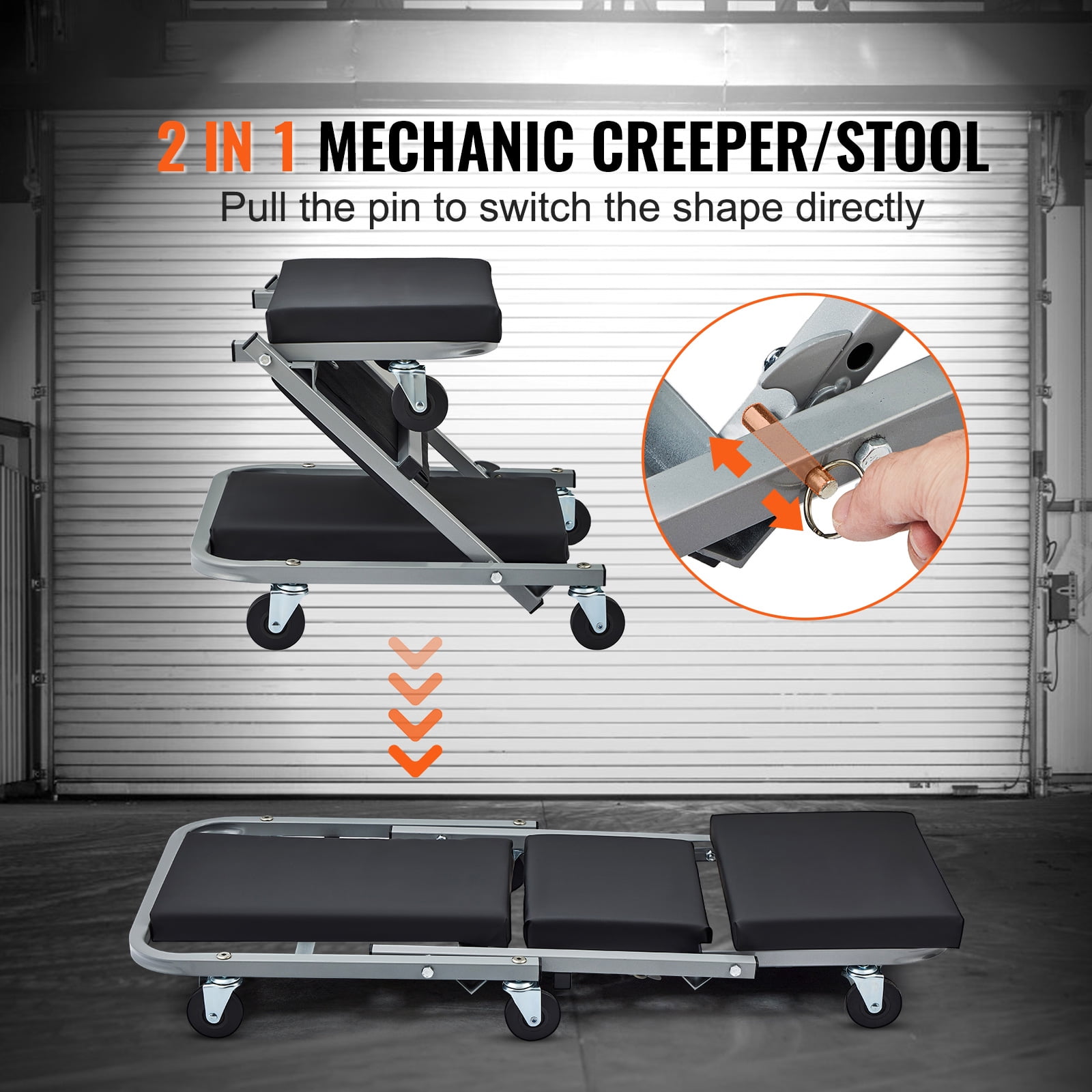 KFFKFF 36'' 2 in 1 Z Creeper 300 lbs, Sleek Low Profile Design with 6 Wheels for Efficient Mobility in Garages, Workshops, and Auto Repair Tasks, Foldable for Easy Storage, Black