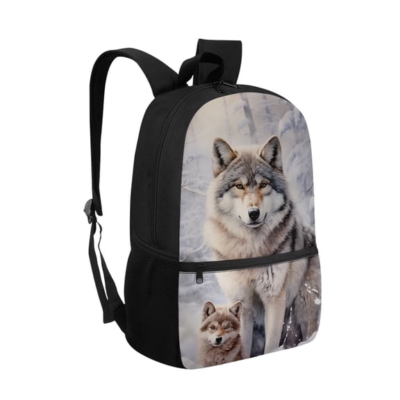 HUIACONG Winter Wolf Print School Backpack for Age 6-18 Unisex Large Capacity Water Resistant Book Bag for Elementary Middle High School Students Daily Use Travel