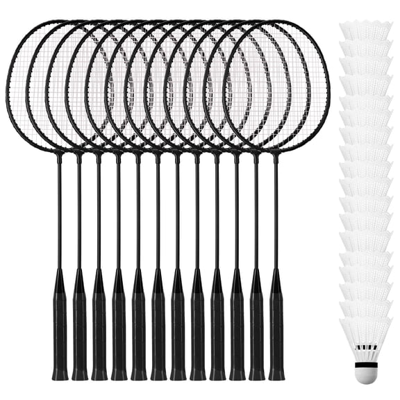 12 Pcs Badminton Rackets Bulk with 18 Nylon Badmintons, Shuttle Set for Beginners Advanced Player Backyard Gym Beach Outdoor