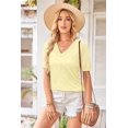 thumbnail image 4 of Arach&Cloz Women's V-Neck Short Sleeve Special Rib Knitted Pattern Casual Tops Sweater Spring Summer 2025, 4 of 6