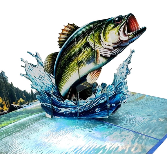 Bass Fish 3D Pop-Up Greeting Card | Symbolic Handmade pop up birthday card Design for Birthdays, Anniversaries & more | Popup cards with white envelope,