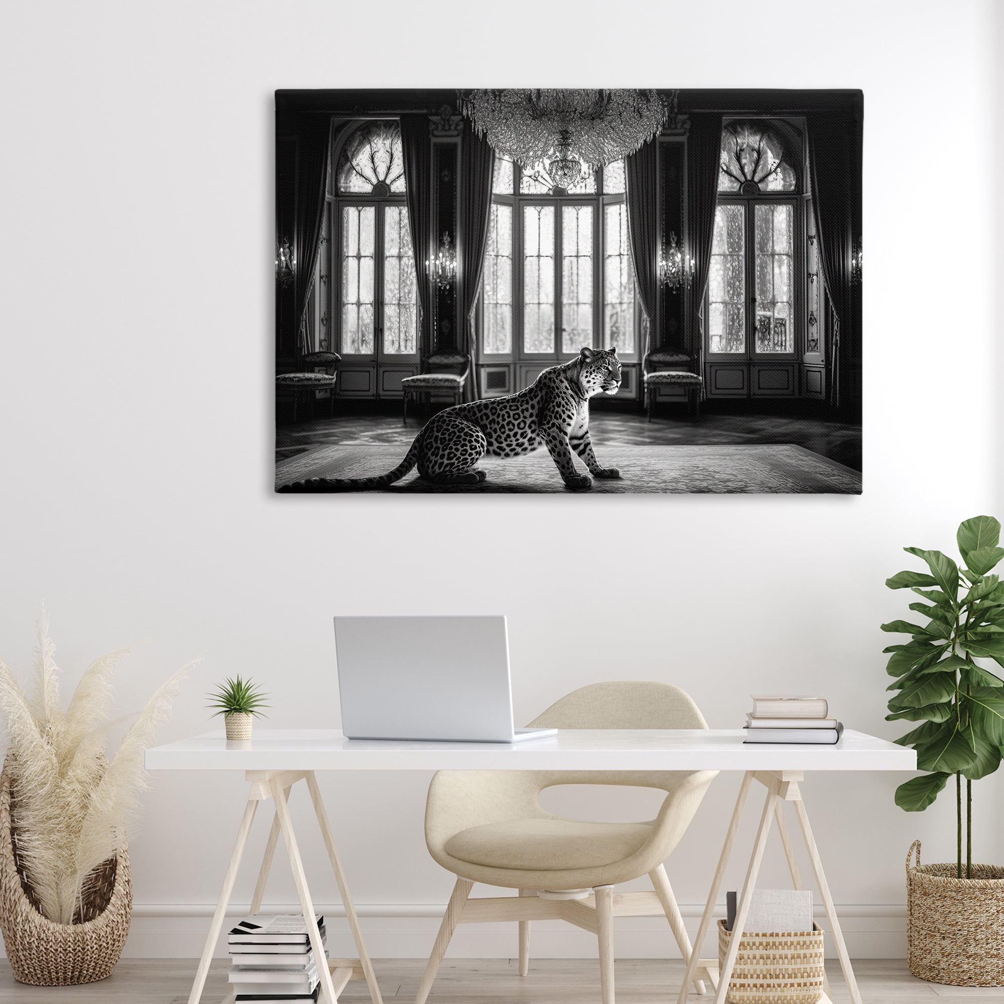 Snow Leopard in Opulent Mansion Canvas Wall Art, design by Decent Exposures