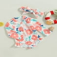 thumbnail image 4 of Kids Girls Rash Guard Swimsuit Romper Flamingo/Flower Print Zipper Long Sleeve Sun Protection Bathing Suit with Headwear, 4 of 7