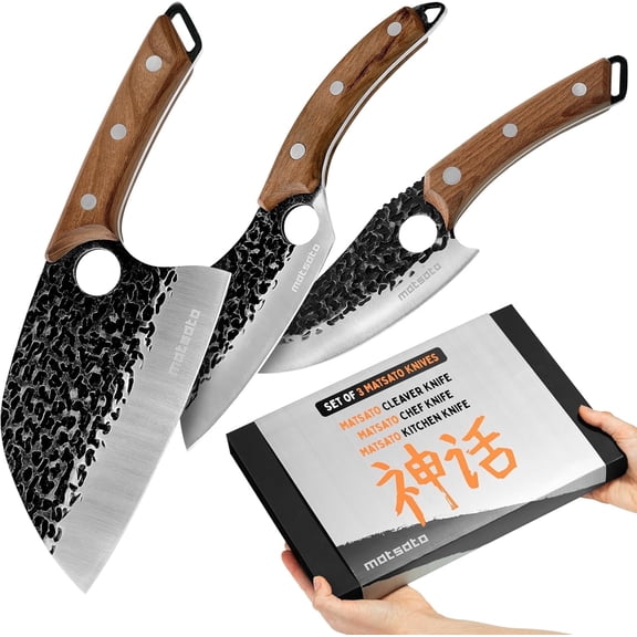 Matsato Knives Set – Japanese-Inspired, Stainless Steel Kitchen, Chef & Cleaver Knife Bundle (3 Count)