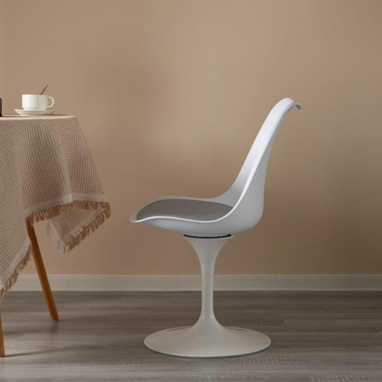 Mid-Century Modern White Tulip Side Chair with Grey Cushioned Seat