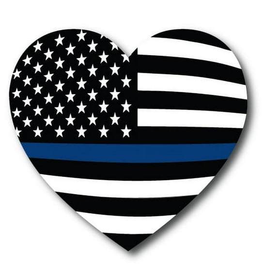 Magnet Me Up Thin Blue Line American Flag Heart Magnet Decal, 5 In, Vinyl Automotive Magnet
