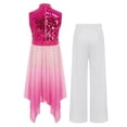 thumbnail image 3 of YiZYiF Girls Sequin Liturgical Worship Praise Dance Dress Tunic with Palazzo Pants Lyrical Dancewear Hot Pink 14, 3 of 7