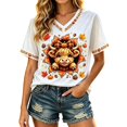 thumbnail image 2 of Thanksgiving T Shirts for Women Short Sleeve V Neck Casual Funny Cute Highland Cow Graphic Tee Shirt, 2 of 6