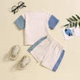 thumbnail image 3 of Kaprioy Toddler Boys Clothes Baby Boy Outfit Sets Kids Waffle Color Block Raglan Sleeve Tee & Solid Shorts Set,2-Piece Summer Kids Boys Outfit Sets, 3 of 7