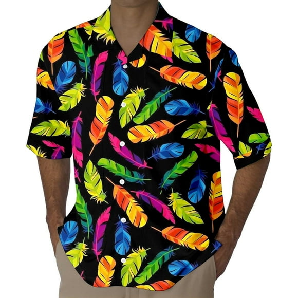 PMUYBHF Mens Mardi Short Sleeve Shirt Numbers 3D Printed Button Lapel Short Sleeve Shirt Top 4964 L