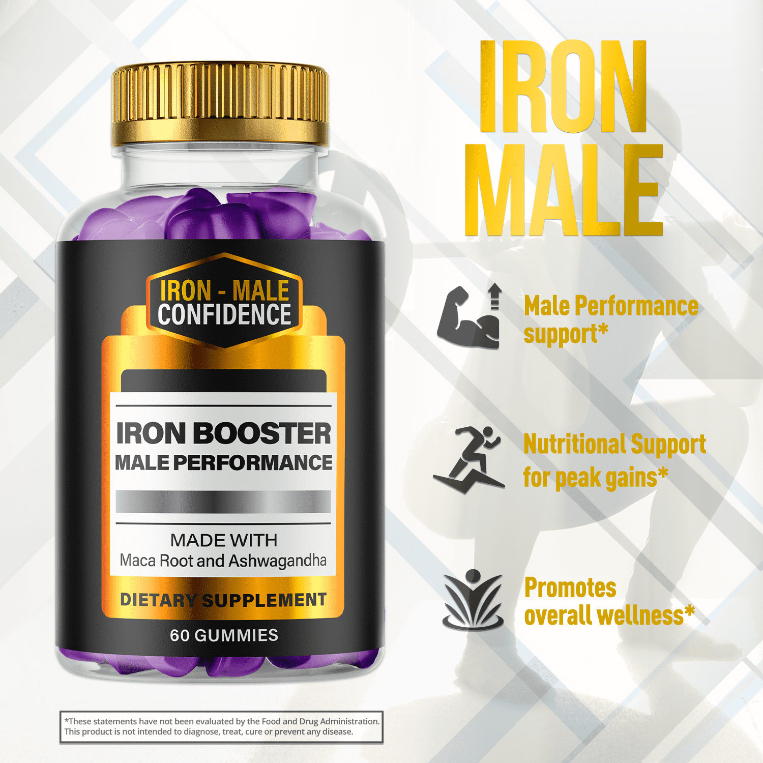 Iron Male Confidence Gummies for Men Advanced Formula Supplement 180 Gummies