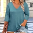thumbnail image 2 of BLVB Womens Plus Size T-Shirts V Neck 3/4 Sleeve Tops Spring Fall Shirts Casual Basic Loose Fit Tunic Tees Clothes, 2 of 6