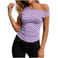 thumbnail image 2 of off Shoulder Tops for Women Cute Sleeveless Polka Dot Shirts Ruched Going Out Tank Top Clothes Purple, 2 of 6