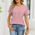 thumbnail image 2 of Paiwinds Women's Pocket Detail V-Neck Short Sleeve Pullover Blouse - Soft Polyester Cotton Blend Casual Top for Daily Wear, Errands & Relaxed Outings, 2 of 6