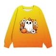 thumbnail image 2 of Odeerbi Kids Boys Girls Halloween Pumpkin Ghost Crewneck Sweatshirts Fall Winter Pullover Sweatshirt 1-12 Years Kids Long Sleeve Halloween Printed T-shirt Top Kids Clothes Yellow, 2 of 5