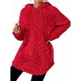 thumbnail image 3 of Women'S Solid Color Long Sleeve Hooded Jacquard Sweatshirt Jacket Slim Fit Drawstring Plush Sweatshirt Red M, 3 of 7