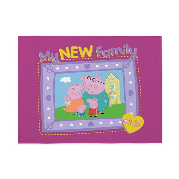 CafePress - Peppa Pig: My New Family - Large Plush Fleece Throw Blanket, 80" L x 60" W