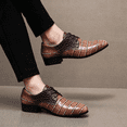 thumbnail image 3 of Men's Lace‑Up Oxford Dress Shoes, Crocodile Embossed Glossy Upper Footwear with Block Low Heel Outsole for Formal Events and Dress‑Up Occasions, 3 of 7