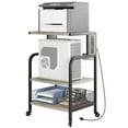 thumbnail image 1 of Bingirl Grand Support d'Imprimante avec Prises de Courant et Ports de Recharge USB, Table d'Imprimante Mobile avec Tablette de Rangement, Support d'Imprimante Roulant à 3 Niveaux avec Roues pour Bureau à Domicile, Gris Rustique, 1 of 6