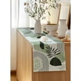 thumbnail image 5 of Table Runner 36 Inches Long for Kitchen Dining, Boho Geometric Dresser Scarf Farmhouse, Dining Table Decorations for Wedding/Parties, Farmhouse Green Abstract Stripes Leaves 13 x 36 In, 5 of 8