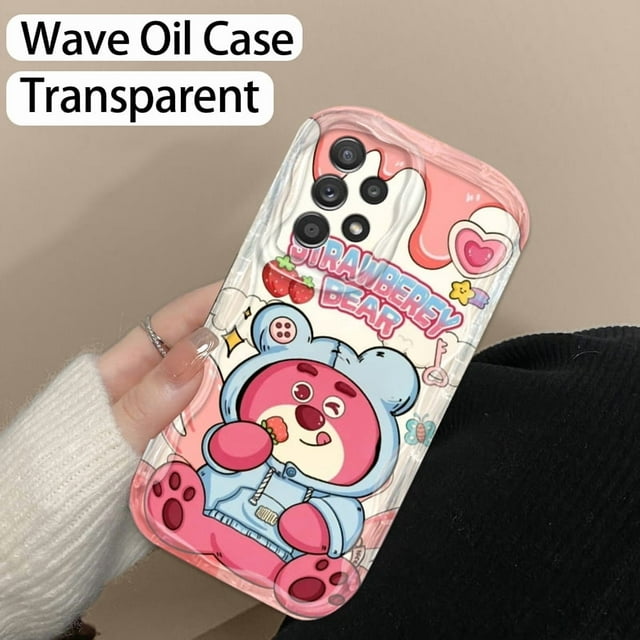 Samsung Galaxy A55 A54 A53 Phone Case with Strawberry Bear Design Soft Wave Pattern