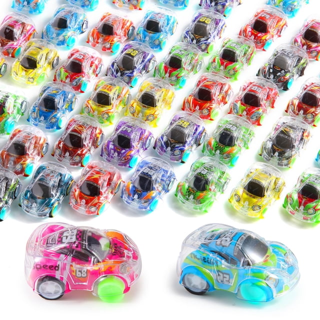 Benzem Juego de 50 piezas de mini coches de carreras, vehículos de carreras para niños pequeños, juguetes a granel, caja de tesoro, premios de aula, rellenos de piñata, bolsas de regalos para niños y