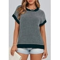 thumbnail image 3 of PRETTYGARDEN Womens Spring Summer Sweaters Casual Round Neck Cap Sleeve Vests Trendy Striped Pullover Knit Tops, 3 of 7