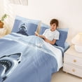 thumbnail image 3 of Castle Fairy Muted Tone Underwater Shark Art Bed Sheets 4-Piece,Small Yacht Calm Deep Sea Landscape Full Size Sheets,Slate Blue,1 Fitted Sheet,1 Flat Sheet and 2 Pillowcases, 3 of 6