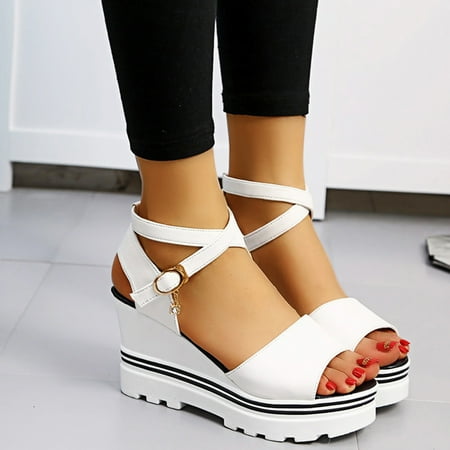 

Sandals Women Solid Color Buckle Platform Wedge Comfort Casual Sandals
