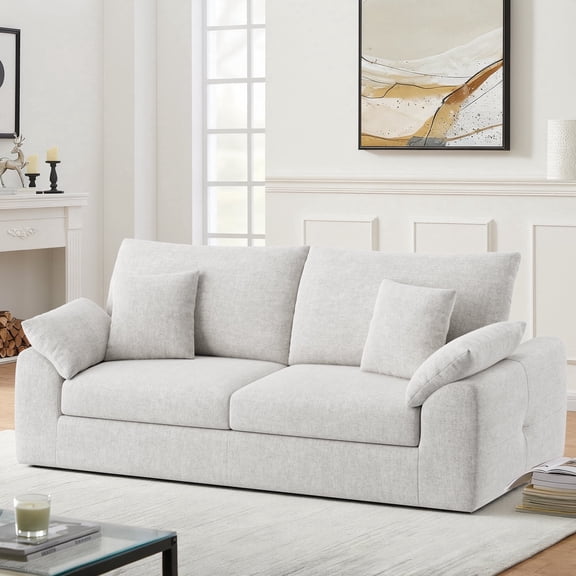 EOP 89.76" Wide Cloud Compression Sofa, Full Sponge Loveseat with Deep Seat, Upholstered Couch with 4 Pillows, No Assembly Required for Small Living Spaces, Beige