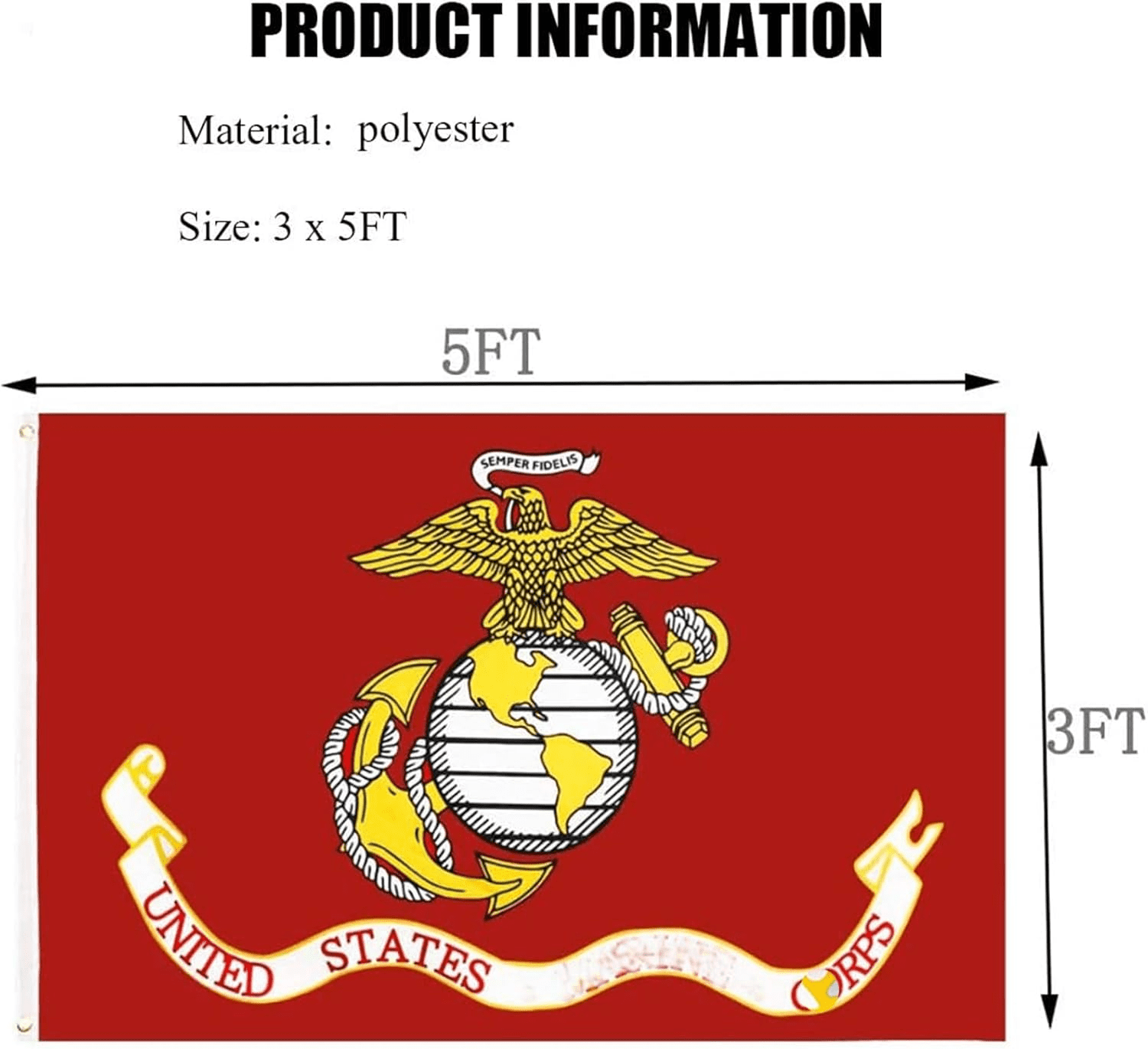 Oneluffy US Marine Corps Flags 5x3 FT Outdoor- Double Sided American USMC Army Flag Banner USMC  Flags with 2 Brass Grommets Vivid Colors