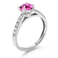 thumbnail image 3 of Gem Stone King 10K White Gold Pink Created Sapphire and White Lab Grown Diamond Engagement Ring for Women (2.95 Cttw, Cushion 8MM, Gemstone September Birthstone, Size 9), 3 of 4