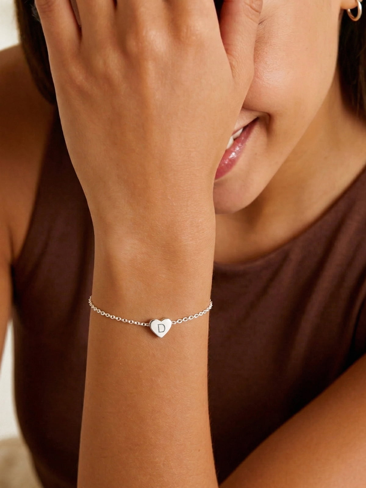 Silvora Silver Letter D Bracelet for Women Sterling Silver Heart Jewelry Initial Capital Bracelet Jewelry Gift for Granddaughter Christmas