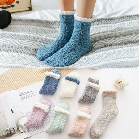 

Winter Women Warm Middle Tube Twist Thick Fluffy Coral Fleece Bed Floor Socks