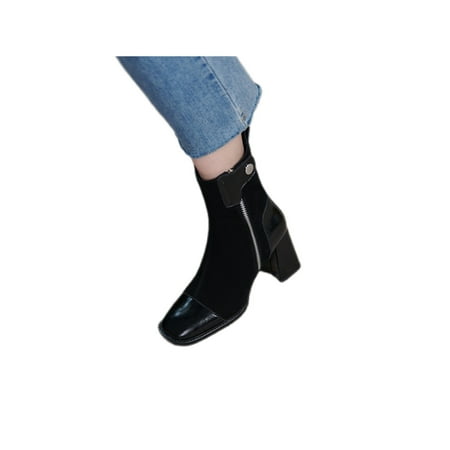 

Lacyhop Ladies Ankle Boots Chunky Fashion Boot Square Toe Stacked Heel Bootie Formal Casual Winter Shoes Lightweight Vintage Short Booties Black 4
