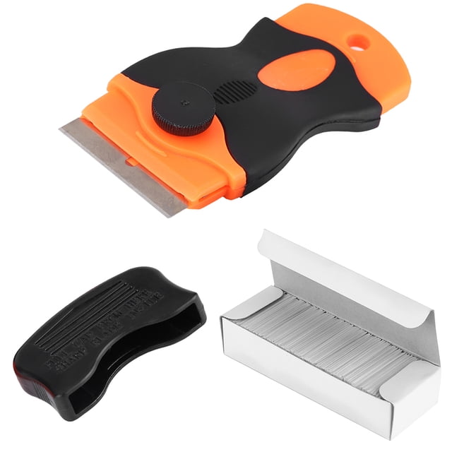 Raspador automotriz para coche, escobilla de goma para quitar pegamento con cuchillas de acero inoxidable de 100 Uds.